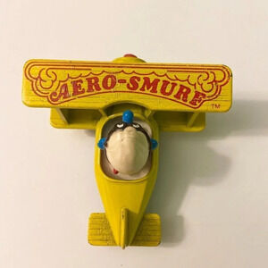 Vintage 1982 ERTL Smurfs  Diecast Aero Smurf Yellow Plane Toy Hong Kong
